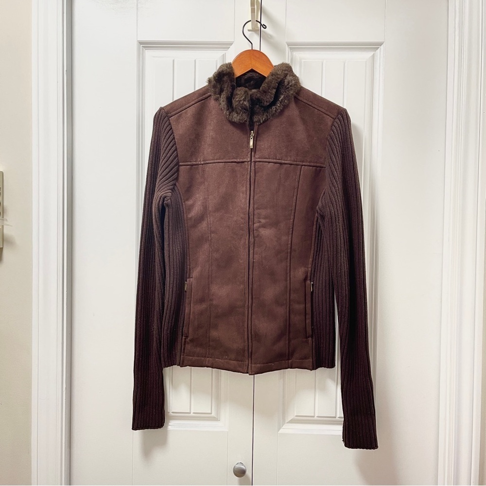 Vintage Y2K / 90s Faux Suede Knit Jacket Brown - M